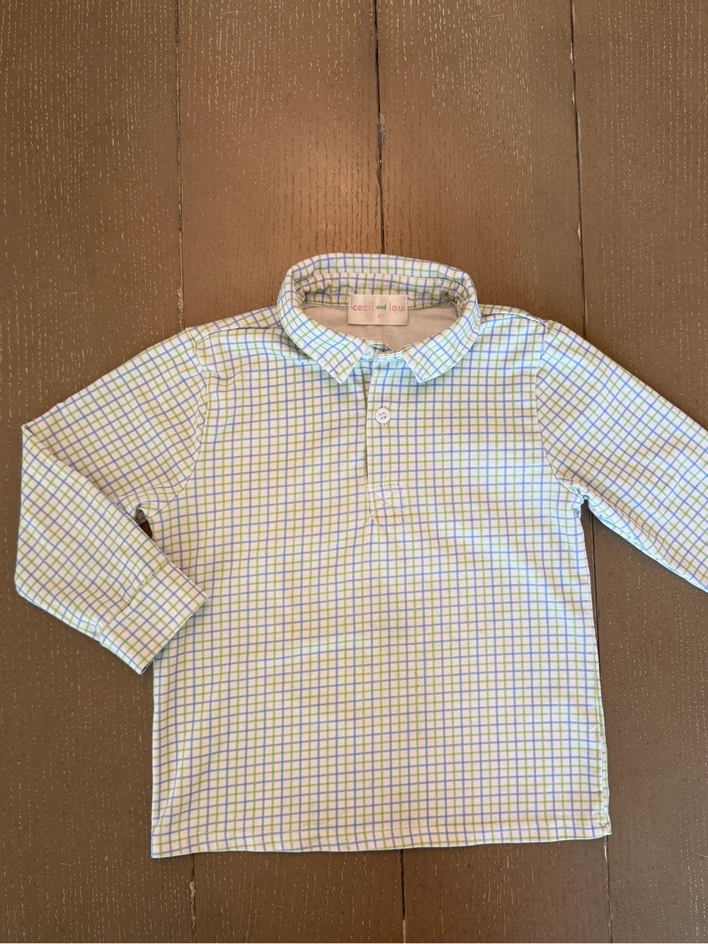 Cecil And Lou Toddler Boys’ Long-Sleeve Pastel Blue Plaid Polo Shirt • Size 4T